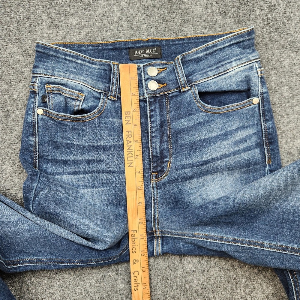 Judy Blue Bootcut Jeans Womens 7/28 Medium Wash Mid Rise Distressed Fringe Denim - Picture 6 of 9